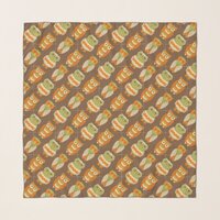 Retro 1970s Orange, Green Owls on Brown Patterned Scarf