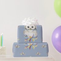 Cute Owl beige and blue gray background Wrapping Paper