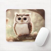 Cute Watercolor Owl Mouse Pad With Name