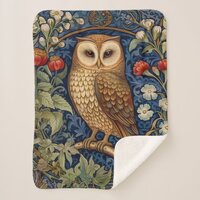 Owl in the garden William Morris style Sherpa Blanket