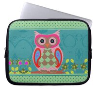 Folk Art Colorful Patchwork Owl Laptop Sleeve