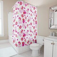 Pattern Of Owls, Cute Owls, Pink Owls, Hearts Shower Curtain