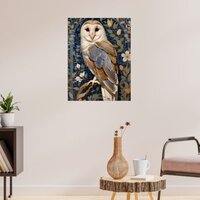 Elegant Barn Owl William Morris Inspired Floral Poster
