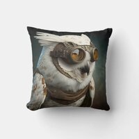 Steampunk Snowy Owl Throw Pillow