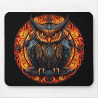 Fiery Mandala Owl #3 Mouse Pad