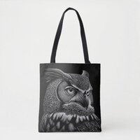 Scratchboard style Horned Owl Tote Bag