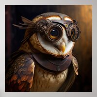 Steampunk Barn Owl Poster