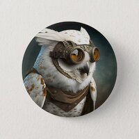 Steampunk Snowy Owl Button