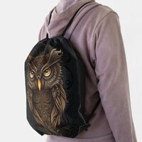 Ornate Tribal Owl Drawstring Bag