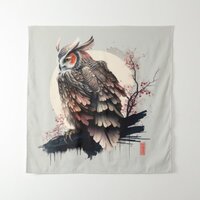 Japanese Samurai Owl Tapestry