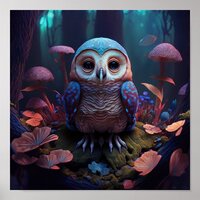Mushroom Forest Owl Poster