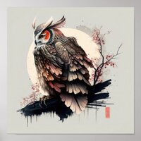 Japanese Samurai Owl Poster