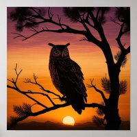 Owl Sunset Silhouette  Poster