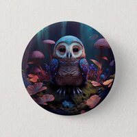 Mushroom Forest Owl Button