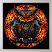 Fiery Mandala Owl #3 Poster