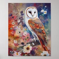 Colourful Barn Owl painting Poster