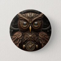 Ornate Clockwork Owl Button