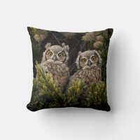 Adorable Great Horned Owl babies Throw Pillow