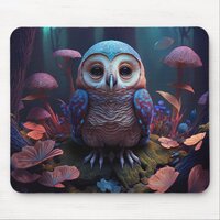 Mushroom Forest Owl Mouse Pad