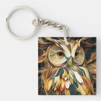 Paper Marbling Owl #1 Keychain