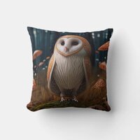 Mushroom Owl Throw Pillow