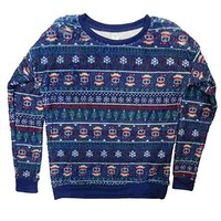 Derek Heart Junior Womens Fuzzy Blue Fleece Owl Sweat Shirt Holiday Sweater Sweatshirt