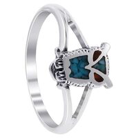 Turquoise and Coral Gemstone Owl 925 Sterling Silver Ring for Women 8