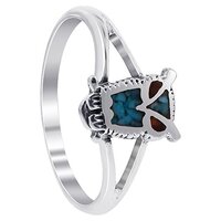 Southwestern Style Turquoise and Coral Gemstone Owl 925 Sterling Silver Ring for Women Size 9