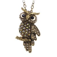Alilang Cute Antique Inspired Golden Tone Owl Bird Topaz Color Crystal Animal Pendant Necklace