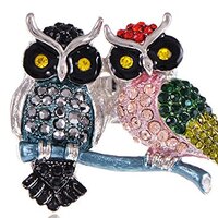 Alilang Women's Colorful Green Pink Yellow Crystal Rhinestone Twin Owl Couple Lovers Custom Rin