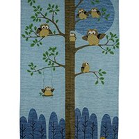 Noren Japanese Doorway Curtain 85x150cm Polyester Blue Silver Lame Yarn Happy Owl by Narumi Noren