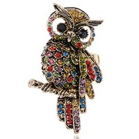 Alilang Womens Stretchy Antique Golden Tone Multicolored Rhinestones Rainbow Owl Bird Ring