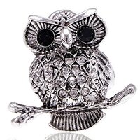 Alilang Silver Vintage Chubby Owl Crystal Rhinestone Adjustable Ring