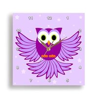 3dRose DPP_20374_1 Cute Purple Flying Owl Under Stars Wall Clock, 10 by 10-Inch