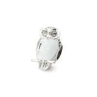 The Black Bow Sterling Silver, CZ and White Enameled Wise Owl Bead Charm