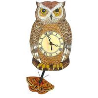 Modern Artisans Night Owl Pendulum Wall Clock Brown