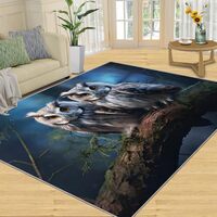 Owl Area Rug 4x6 Twin Owls Rug Dark Night Forest Rug for Boys Bedroom Kids Nursery Carpet Owl Animal