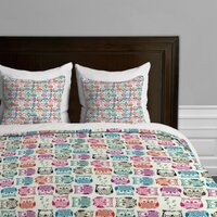 Deny Designs Sharon Turner Light Sherbet Owls Duvet Cover, Queen