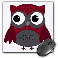 3dRose LLC 8 x 8 x 0.25 Inches Mouse Pad, Cute Ruby Red Houndstooth Patterned Owl (mp_61031_1)