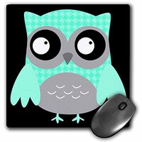 3dRose LLC 8 x 8 x 0.25 Inches Cute Turquoise Hounds Tooth Patterned Owl Mouse Pad (mp_61032_1)