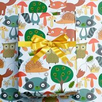 CakeSupplyShop Celebrations Forest Friends Woodlands Owl Tree Fox Patterned Elegant Gift Wrap Wrappi