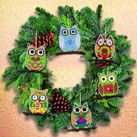 Janlynn Counted Cross Stitch Kit, Owl Ornaments , White
