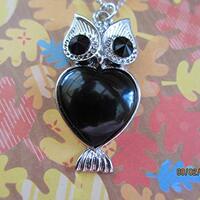 Silver Owl Pendant Necklace, Owl Jewelry, Owl Pendant with Black Body and Chain
