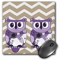 3dRose LLC 8 x 8 x 0.25 Inches Mouse Pad, Two Purple Owls with Beige and White Chevron (mp_162266_1)