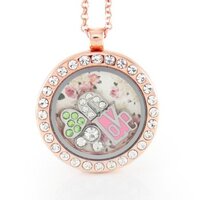 BG247 Floating Adjustable Locket Necklace with Choice of 6 Mini Charms and Matching Chain (Rose Gold