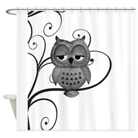 CafePress Black White Swirly Tree Owl Decorative Fabric Shower Curtain