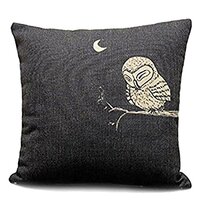 CoolDream Decorative 45CM X 45CM Inch Linen Cloth Pillow Cover Cushion Case Owl in The Dark