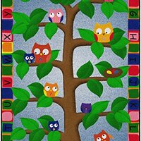 Flagship Carpets Alphabet Owls Educational Area Rug for Childrens Classroom or Kids Room Carpet, Pla