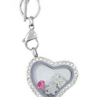 BG247 Stainless Steel Floating Locket Necklace with 6 Charms and Matching Chain (Silver Toggle Heart