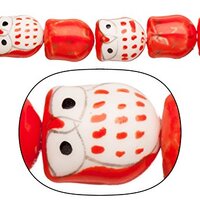 Porcelain Beads Night Watch owl red and White 14x16mm 12pcs/String